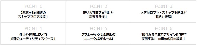 2階建なのに8層構造のスキップフロアを採用し、限られた空間を楽しく豊かにすると共に、一般的な住宅と比べて高い天井高を採用したモデルハウス。