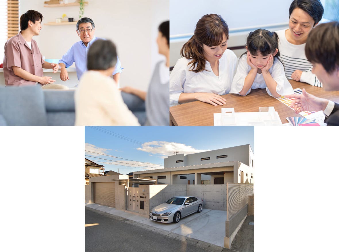 〇長く愛せる住まいを
住まいは、家族とともに年月を重ねる大切な空間。今の暮らしはもちろん、数十年先の未来まで見据えた家づくりが大切です。

〇一緒に考え、一緒に作る家づくり
ジェイケイハウスの自由設計は、単に間取りやデザインを選ぶだけではありません。
家族のアイデアを大切にしながら、私たちと一緒に理想の住まいを形にしていきます。

〇外構までトータル提案
家の印象を大きく左右する外構デザインもご提案可能。庭やアプローチも含め、暮らしのすべてが心地よくなる住まいを一緒に作りましょう。