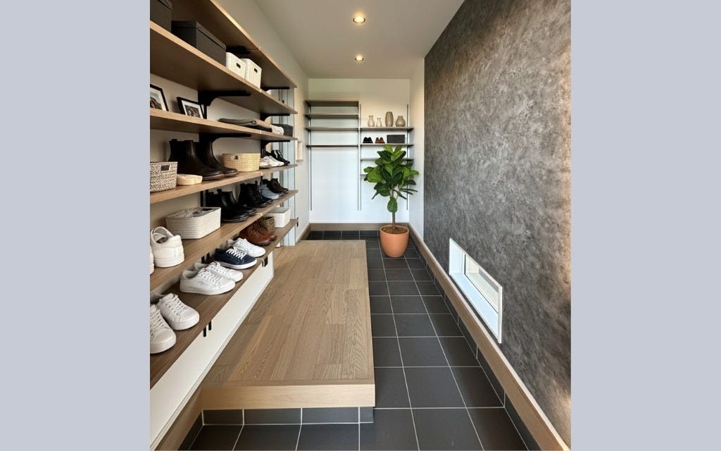 見せる収納と隠す収納をバランスよく配置した玄関。
毎日の出入りが心地よくなる、実用性の高い設計です。